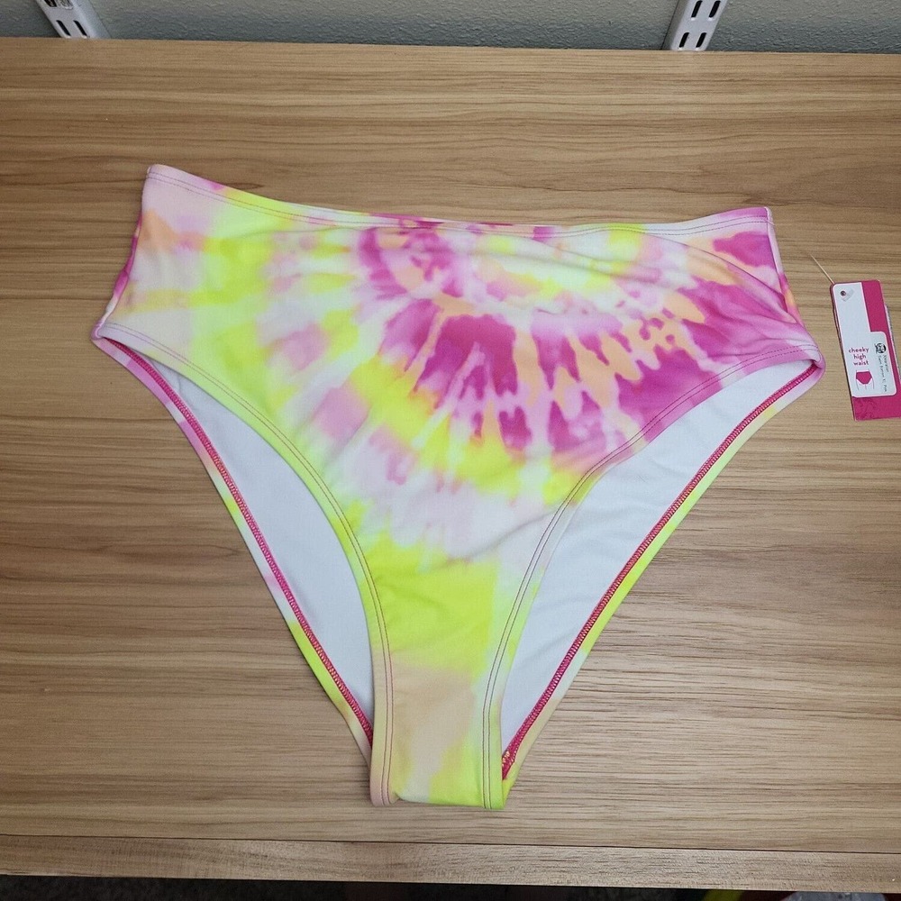Xhilaration Womens Pink Tie Dye High Waist Swim Cheeky‎ Bikini Bottom Size XL